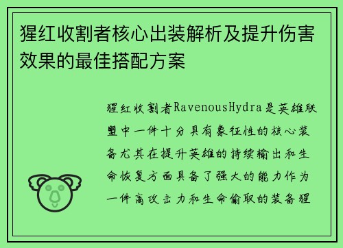 猩红收割者核心出装解析及提升伤害效果的最佳搭配方案